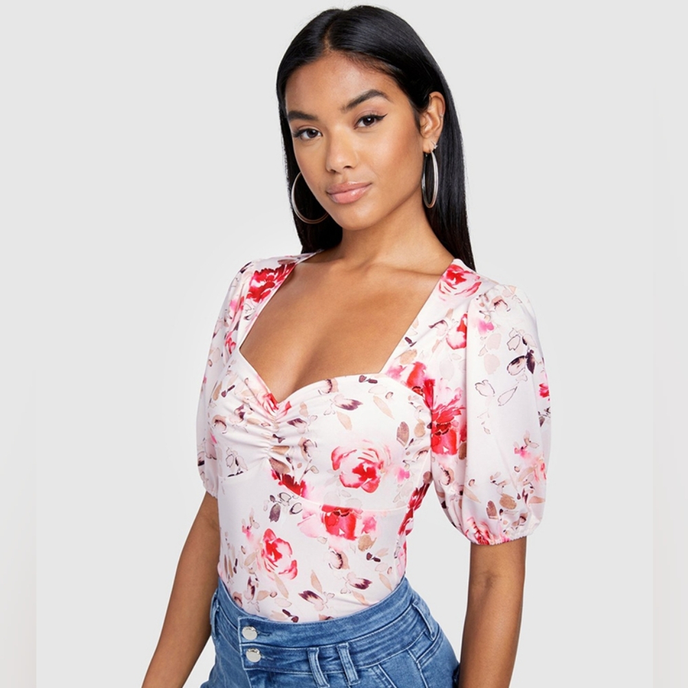 Authentic New BEBE Floral Print Sweetheart Neck Top XS